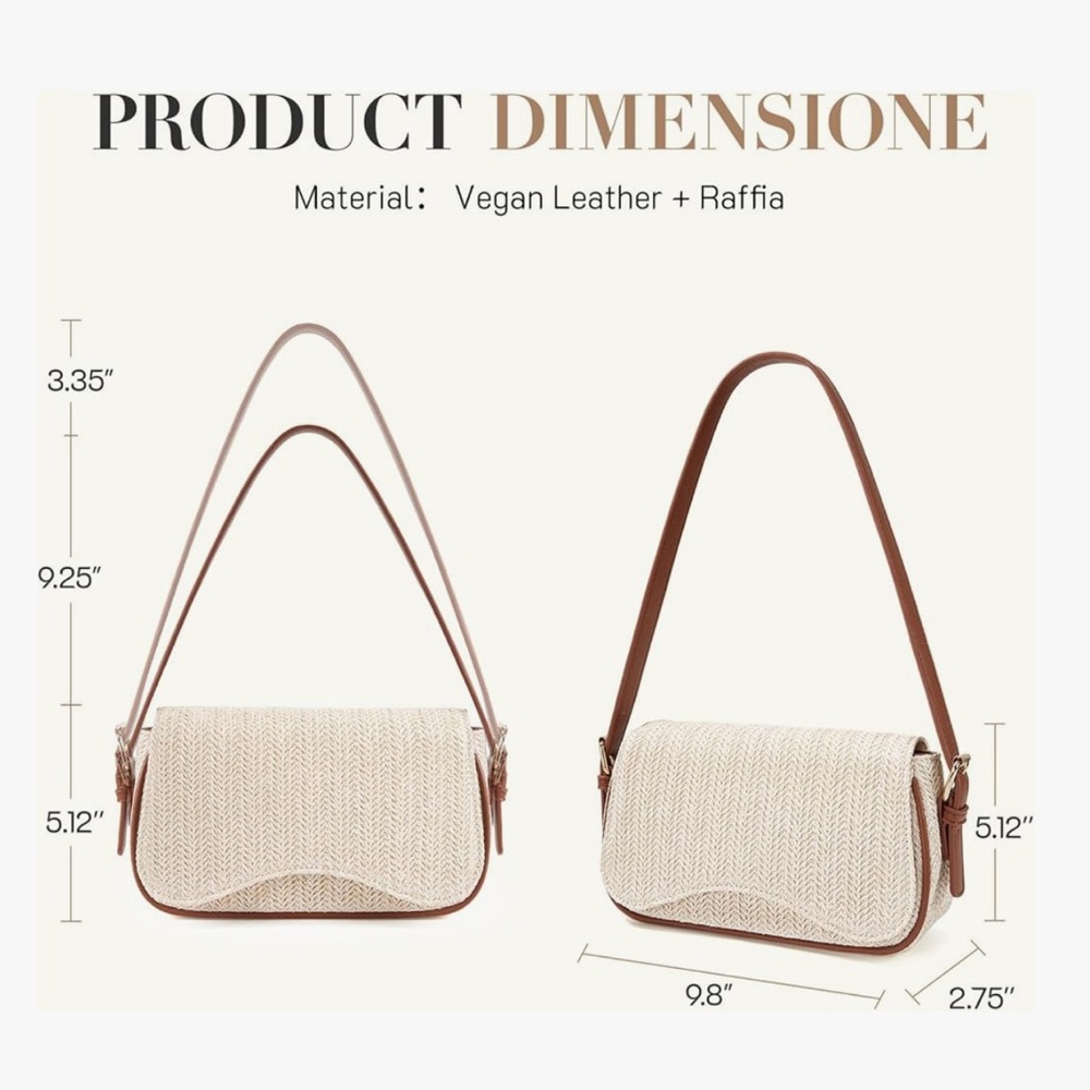 *New* Shoulder Bag Purse/Trendy Underarm Crescent - Brown and Raffia Woven - Picture 3 of 16